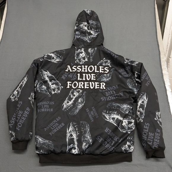 Aholes Live Forever Black Skull Graphic Men's Jacket Size XL - Picture 7 of 13